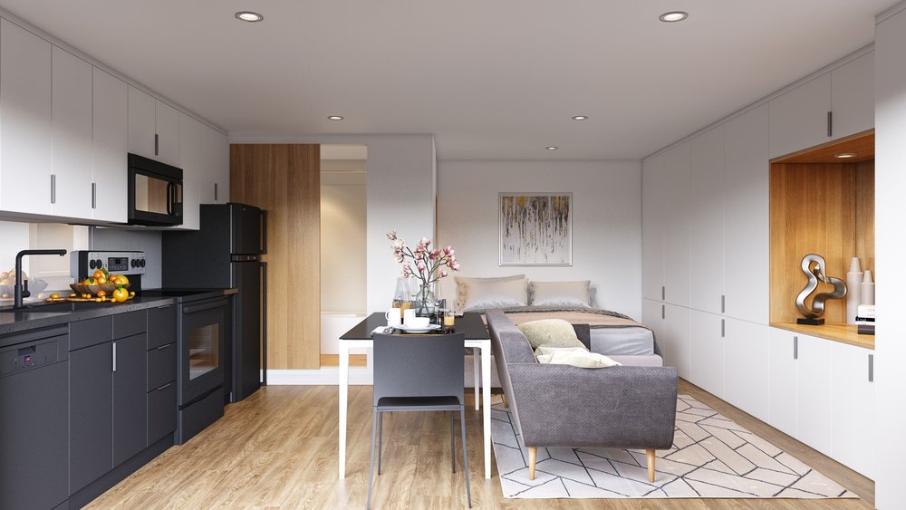 ADU interior with kitchenette and living area by Hillstar Construction