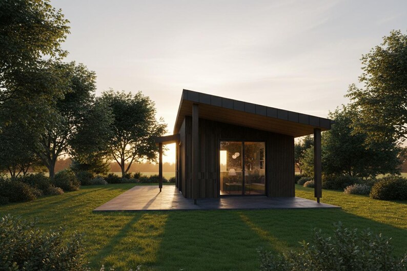 Modern ADU at sunset by Hillstar Construction in Los Angeles