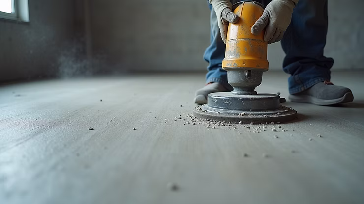 Concrete crew leveling and smoothing a driveway pour