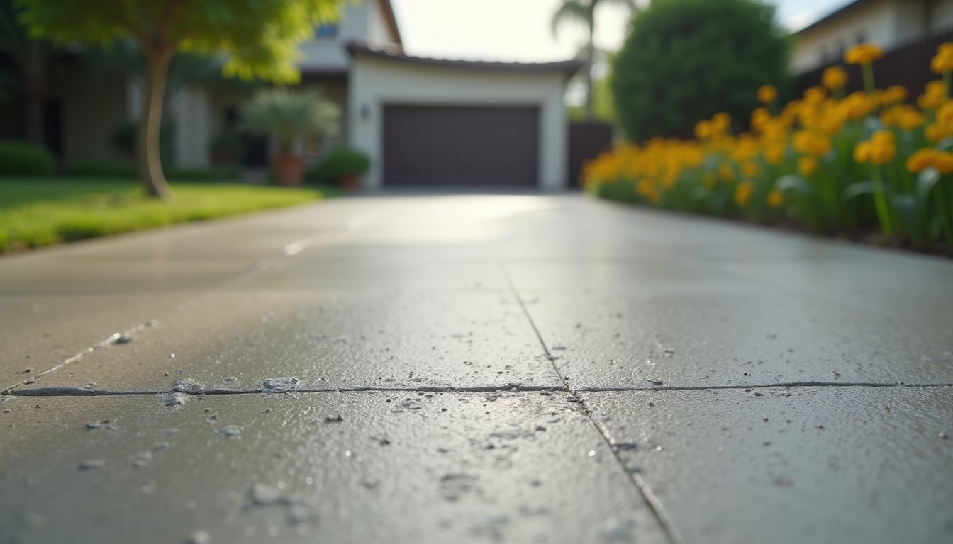 Finished concrete driveway in front of a Los Angeles home